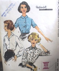 5079 1959 CUTE TUCK IN SS-LS  BUTTON COLLAR BLOUSE PATTERN 16 36 or 12 32B choice cut